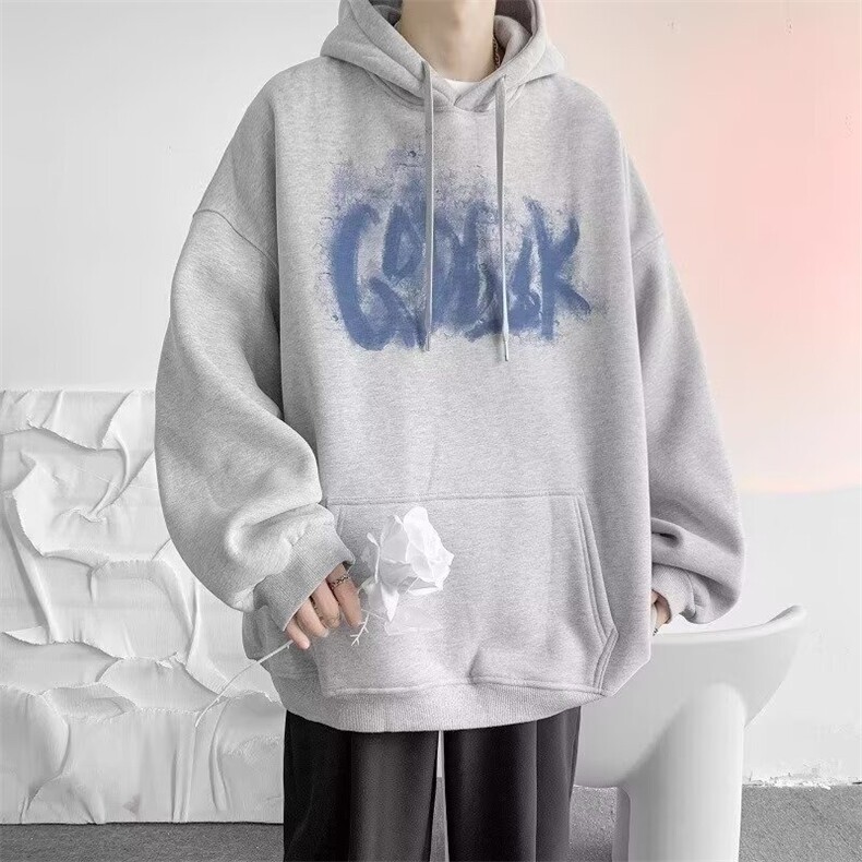 模糊字母设计连帽卫衣男士卫衣秋冬内搭叠穿连帽卫衣青少年外套,女装短外套,星座715-4