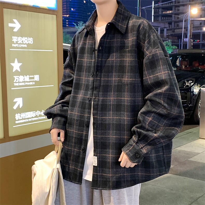 港风春秋新款时尚潮流格子衬衫夹克男上衣百搭XY-2373-P85,男装夹克,星座717