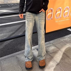 美式高街cleanfit做旧牛仔裤潮直筒微喇vibe休闲长裤LF78011-P48，男装牛仔裤，星座1008