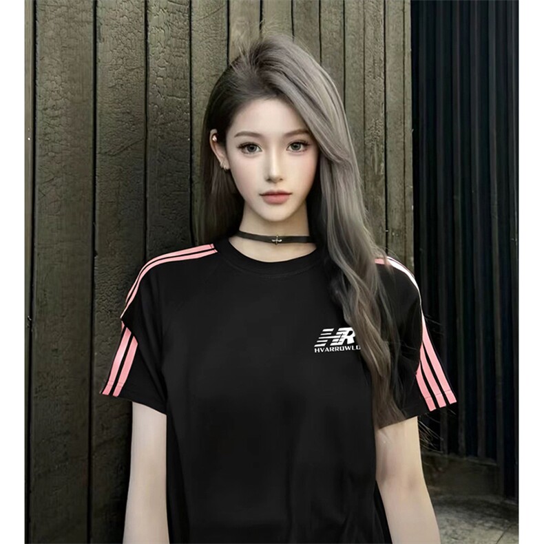 抖音得物品质二开240克宽松纯棉美式潮牌印花三条杠中性风短袖T恤,男装T恤,电商A486
