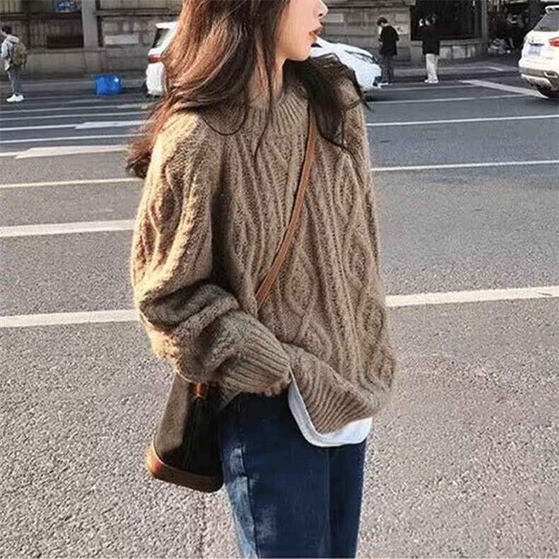 2025年秋季新款百搭女士麻花女士长袖套头衫,针织衫/毛衣,硕彦羊绒