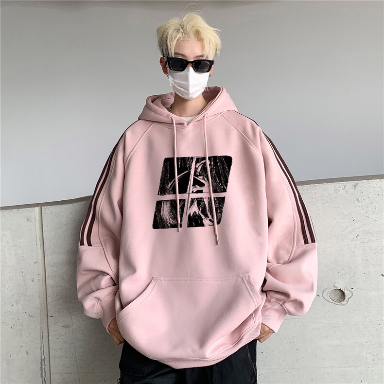 高品质！全棉重磅400克潮牌宽松休闲三条杠连帽卫衣 RH1401 特p58图片