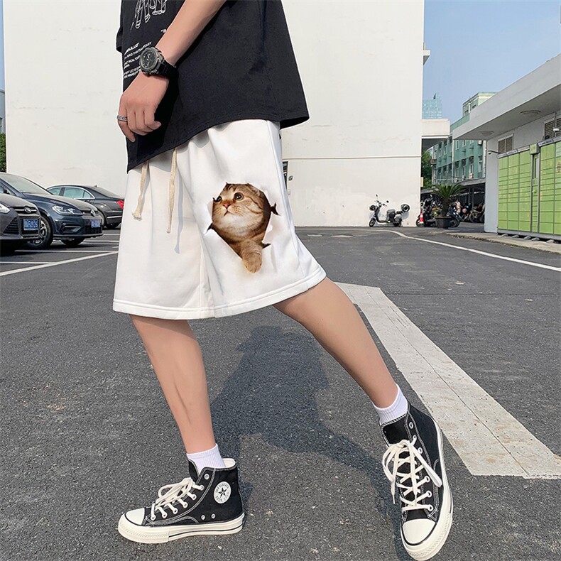 2025夏季新款猫咪图短裤潮流休闲裤男女,男装休闲裤,星座201-2