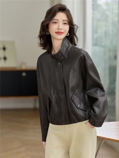 时尚港风立领短款皮衣外套女2025秋季新款宽松洋气小个子机车夹克，女装皮衣，魅衣本色