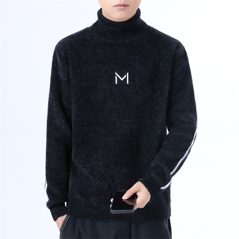 青年男士秋冬水貂绒高领针织毛衣加厚全身绒打底M243-P48,男装T恤,星座310B-3