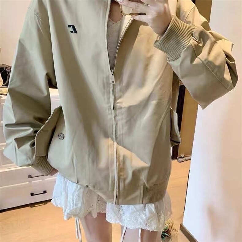 复古立领棒球服男外套春秋新款宽松休闲卡其色夹克上衣GAA717P54,男装夹克,星座1013-5