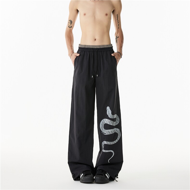 抖音品质夏季新款蛇印花速干宽松休闲裤B315-K25519-特p35控68,男装休闲裤,电商B315