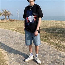 港风ins潮流体恤夏季小熊情侣短袖男大码宽松纯棉中袖T122P35控49，男装T恤，电商A089-1