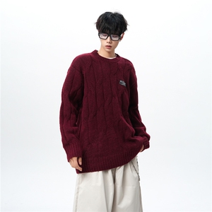 8XL-M圆领毛衣男秋冬慵懒风宽松情侣装麻花针织羊毛衫MY19004P68图片