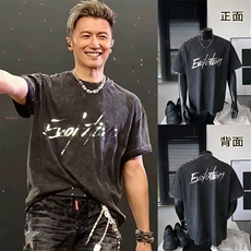 特批P29无差价网图锋哥演唱会同款镭射反光字母做旧短袖T恤T5400，男装T恤，电商A001