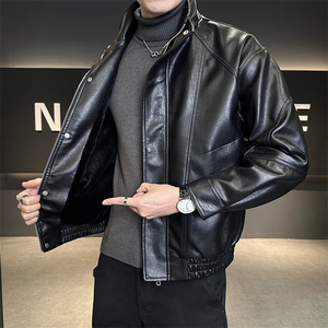 加绒皮衣外套男厚绒可过冬延续年底皮夹克C317-J6671-P155图片