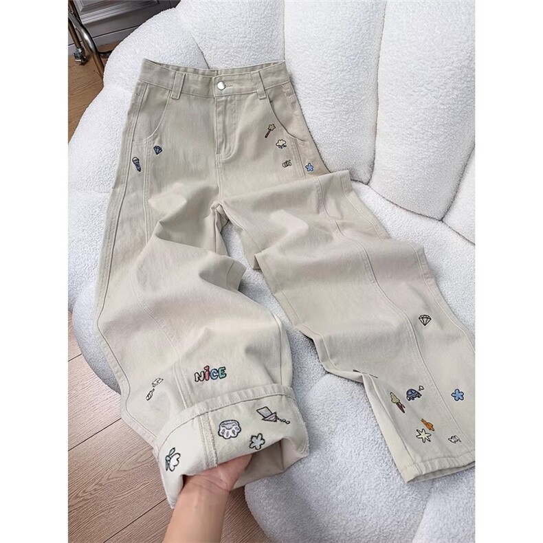春季新款美式复古卡通刺绣弯刀休闲裤男宽松痞帅阔腿裤LA7933-P50,男装休闲裤,星座1008