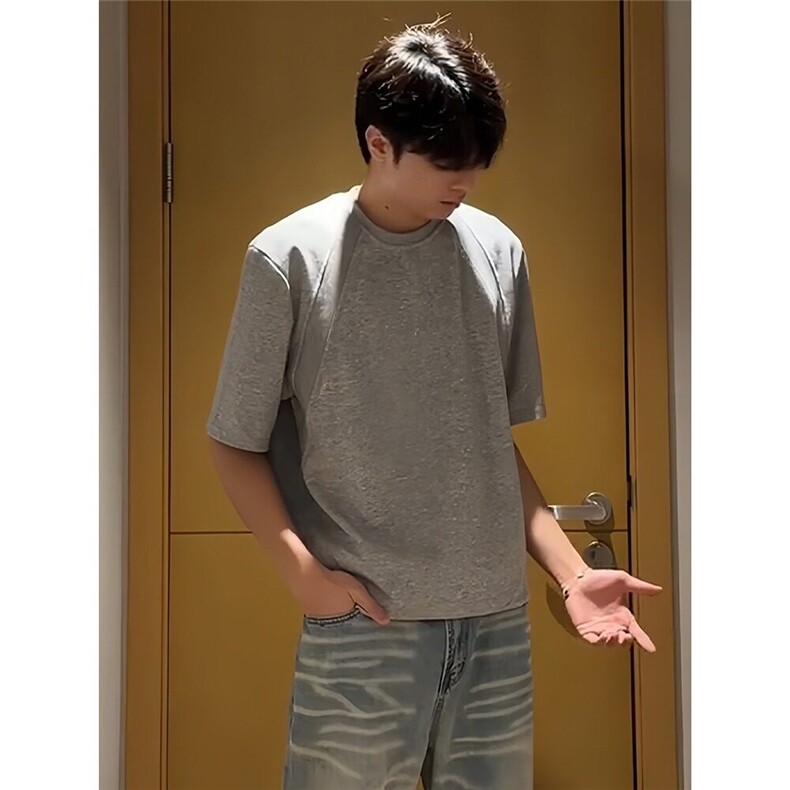 小领口纯棉正肩T恤男夏季美式boxy版型硬挺廓形短袖cleanfit半袖,男装T恤,星座218-1（原230）