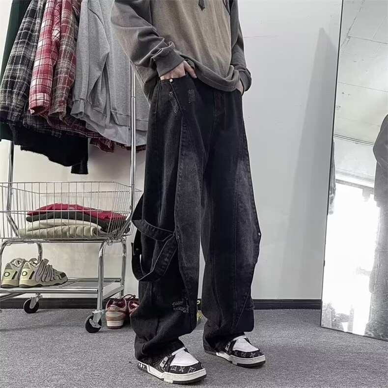 设计感牛仔裤男秋冬季新款美式潮牌高街小众阔腿长裤子N4100-p55,男装牛仔裤,星座1008