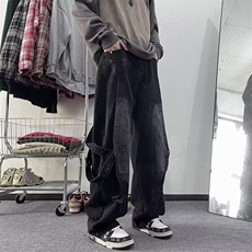 设计感牛仔裤男秋冬季新款美式潮牌高街小众阔腿长裤子N4100-p55，男装牛仔裤，星座1008