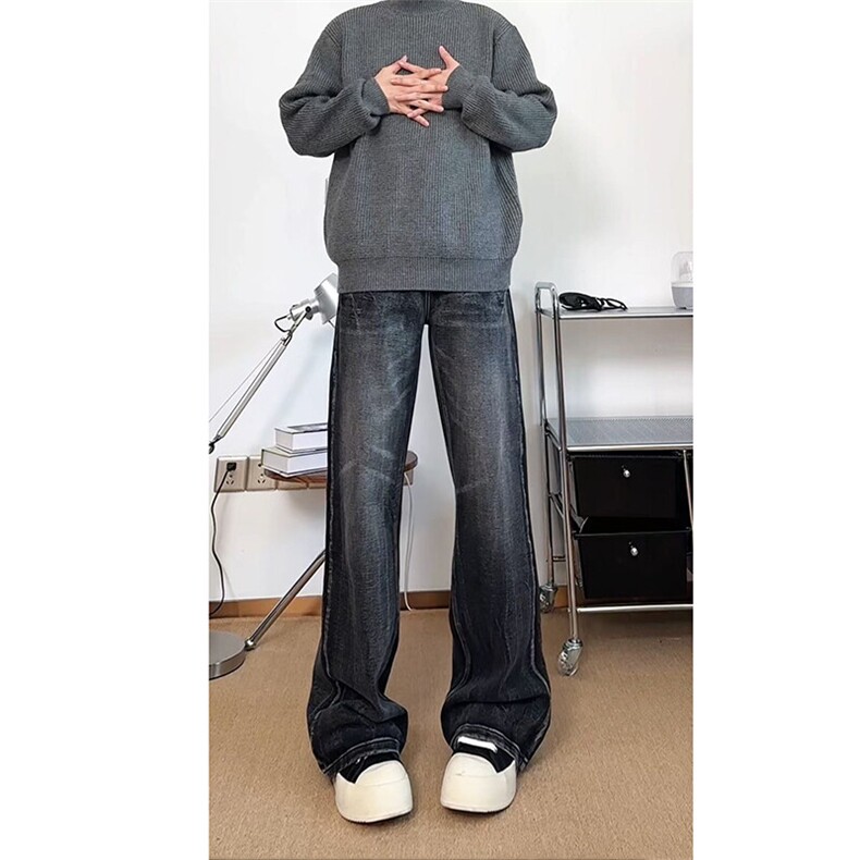 春季美式ins高街hiphop重工艺水洗直筒牛仔裤货号K2593P55,男装牛仔裤,电商A063