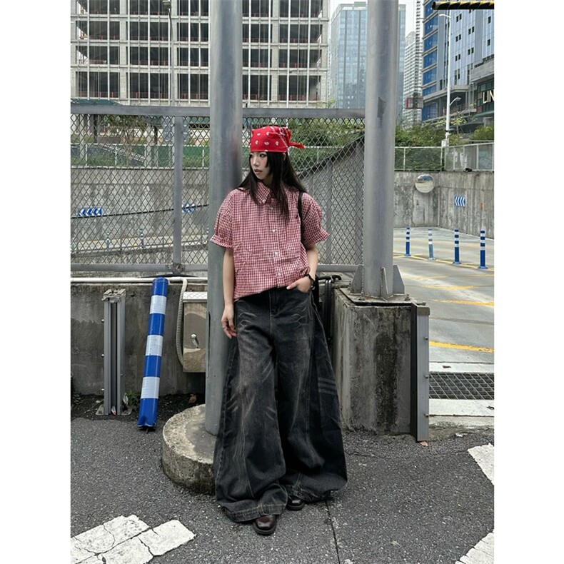 网图有货美式休闲格纹短袖衬衫男宽松百搭棉感格子衬衣A689-P35,男装衬衫,星座1505