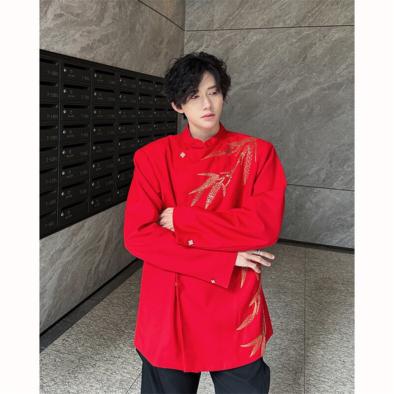现货！25男设计感婚礼喜服新中式亮片刺绣竹叶西服外套xz92-p158,男装西服,电商B288