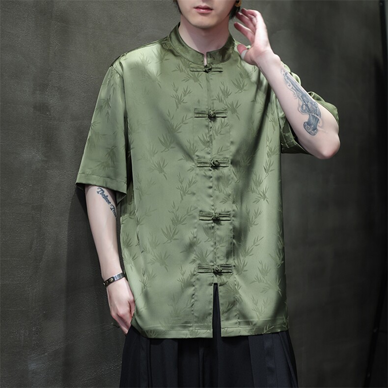 2026夏季新款风五分袖提花竹叶提花大码A021-CS9898-P65-控88,男装T恤,电商A021