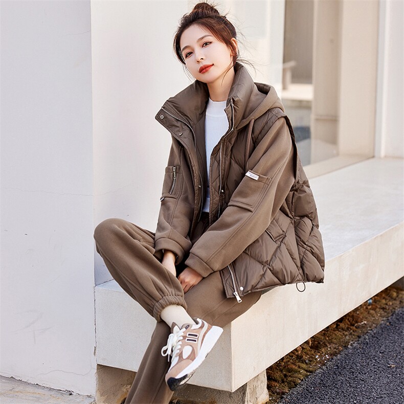 2022新款套装女连帽简约百搭白鸭绒加厚保暖羽绒服,女装羽绒服,悠米