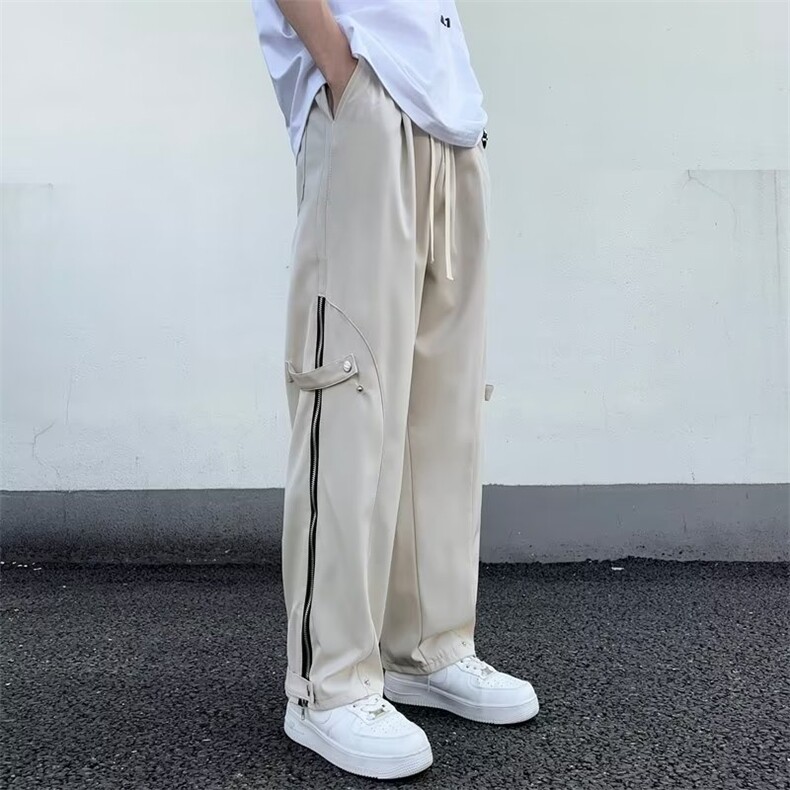 工装裤男潮牌拉链开衩2023阔腿休闲长裤秋直筒宽松裤子K4172-P38,男装休闲裤,星座412-3
