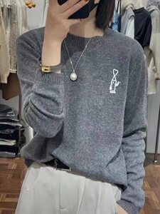 时尚可爱小人偶刺绣4色圆领仿羊毛针织衫 显瘦百搭女款毛衣图片