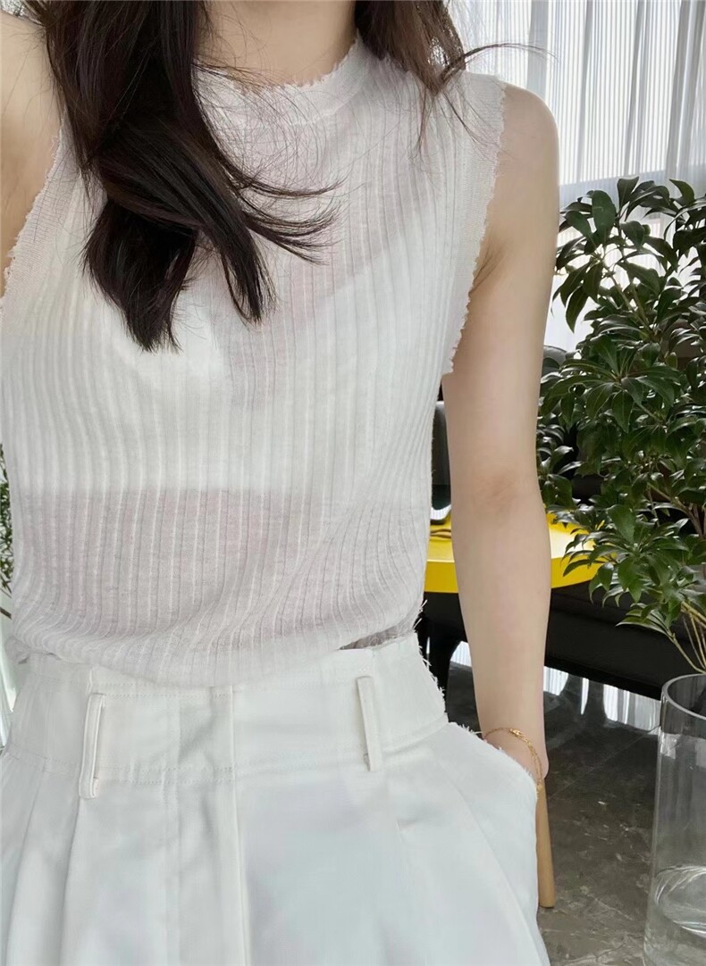 无袖针织背心女夏季外穿镂空设计感交叉露背设计感小上衣,针织衫/毛衣,缘满羊绒