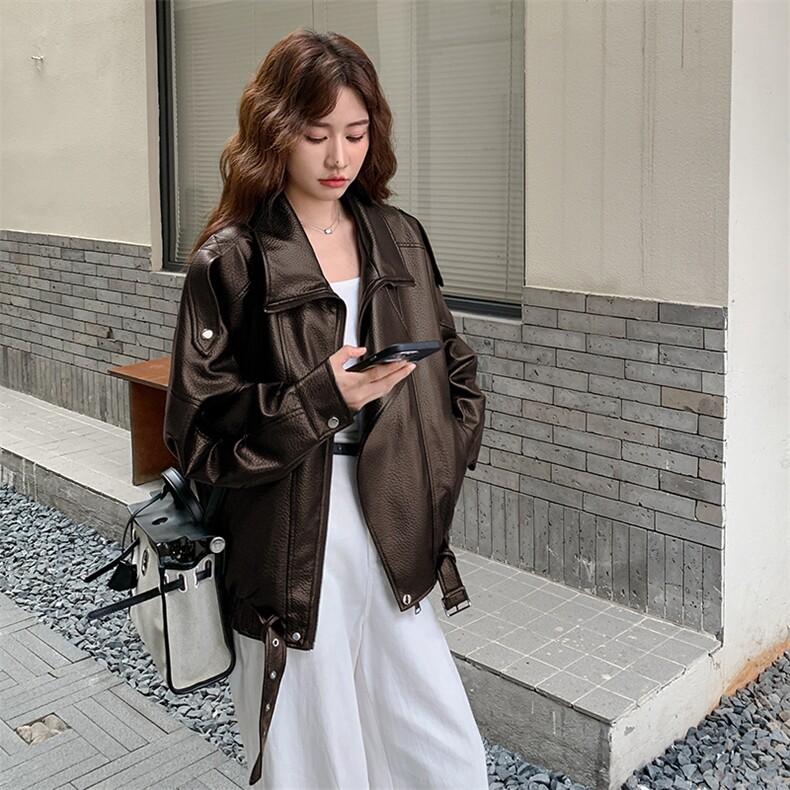 新款现货大版宽松休闲时尚皮衣2C256-612-P165-K238,女装皮衣,2C256