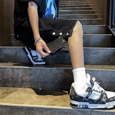 排扣开衩牛仔短裤男士夏季薄款美式高街做旧复古五分裤潮牌中裤子，男装牛仔裤，星座410-6（原星座1304-1）