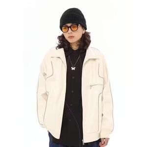 美式复古pu皮衣拉链外套你拿女2025新款春秋韩系hiphop高街棒球服图片