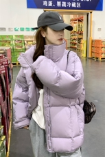 紫色立领短款羽绒服女2025冬新款小个子加厚保暖白鸭绒面包服外套，女装羽绒服，2C372
