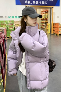 紫色立领短款羽绒服女2025冬新款小个子加厚保暖白鸭绒面包服外套图片