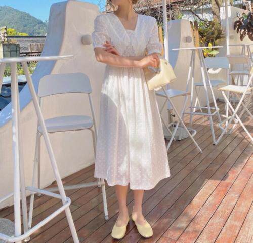 棉布刺绣连衣裙，女装连衣裙，新袖