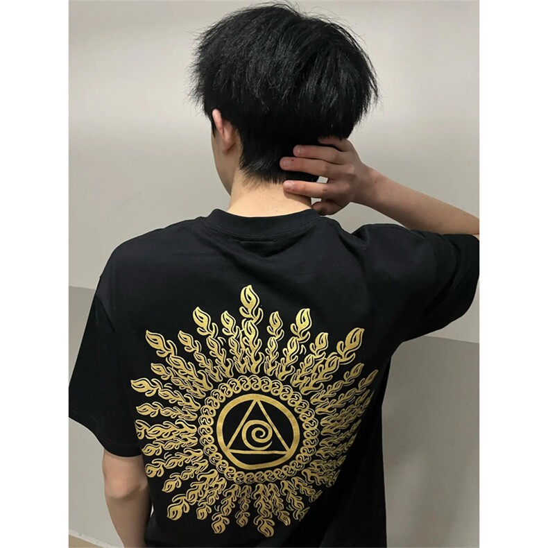 网图有货 美式万针刺绣光明之眼240g纯棉宽松短袖t恤男女A438-P35图片