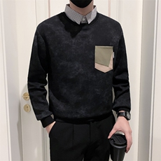 B340WY1829P78108无头风店主风假两件衬衫领卫衣男，男装卫衣，电商B340