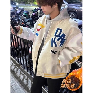 字母刺绣棒球服男春秋夹棉毛巾绣棒球服痞帅休闲夹克外套 J761图片