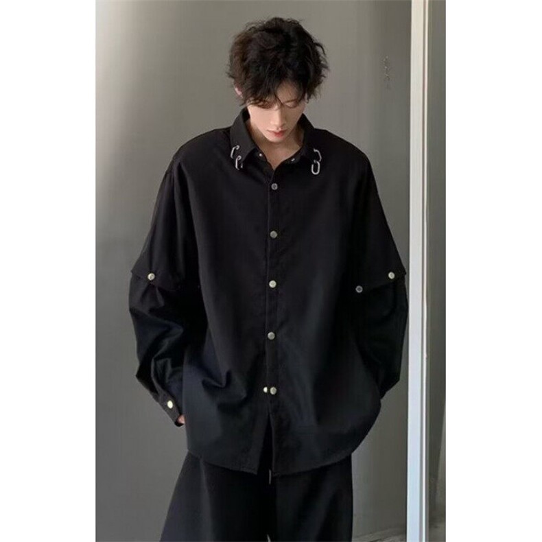 春装新款长袖衬衫男宽松设计感时尚金属拼接个性衬衣外套C2219,男装衬衫,星座1116A（原606A-3）