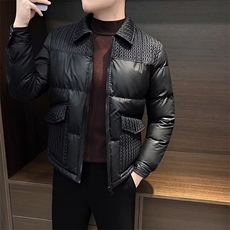 男士冬季翻领棉衣外套保暖欧货时尚拼接麦穗休闲棉夹克痞帅棉服男，男装夹克，星座506A
