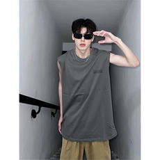 抖音得物供货现货重磅纯棉美式休闲印花宽松无袖背心潮牌t恤ABX04，男装背心/马甲，电商A443