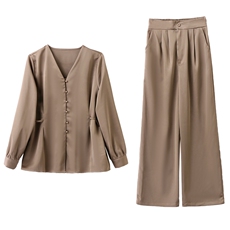 高端职业套装女春秋2025新款高级感通勤气质时尚洋气阔腿裤两件套，女装套装/套裙，火爆靓佳人