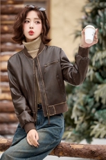 2025冬季新款现货时尚潮流小个子机车服加绒保暖皮衣外套，女装皮衣，1C078