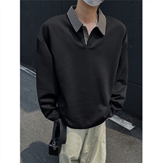 模特千鸟格翻领polo衫老钱风卫衣外套W988/特P28黑色9，男装Polo衫，电商A094