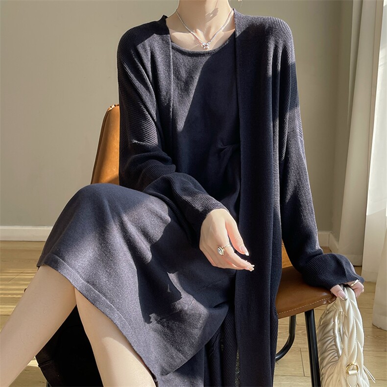2025春秋新款细支真丝羊毛针织开衫女长款宽松慵懒防晒衣薄款外搭，女装毛呢外套，优麦羊绒（原洪叶羊绒）