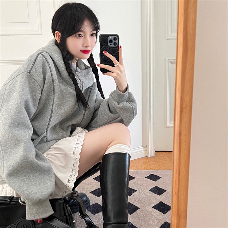 抖音得物高品质秋冬美式高街重磅结构辑明线纹理连帽卫衣外套W111，男装卫衣，电商A486