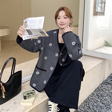 复古灰色提花短款外套女2025春秋季新款韩版小香风超好看时髦夹克，女装短外套，浙宝276（原081）