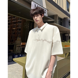 8XL-M新中式刺绣图腾短袖polo衫大码翻领T恤半袖保罗衫DX1212/P45图片