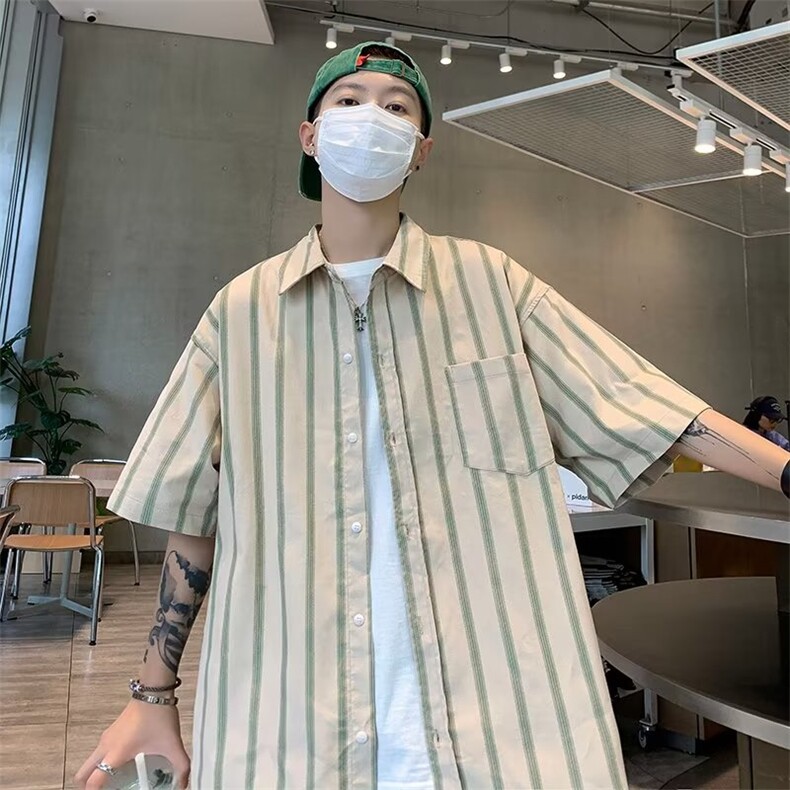 五分袖青春流行潮流男日常日系新款标准衬衫百搭夏季潮CS066P33,男装衬衫,星座410-2