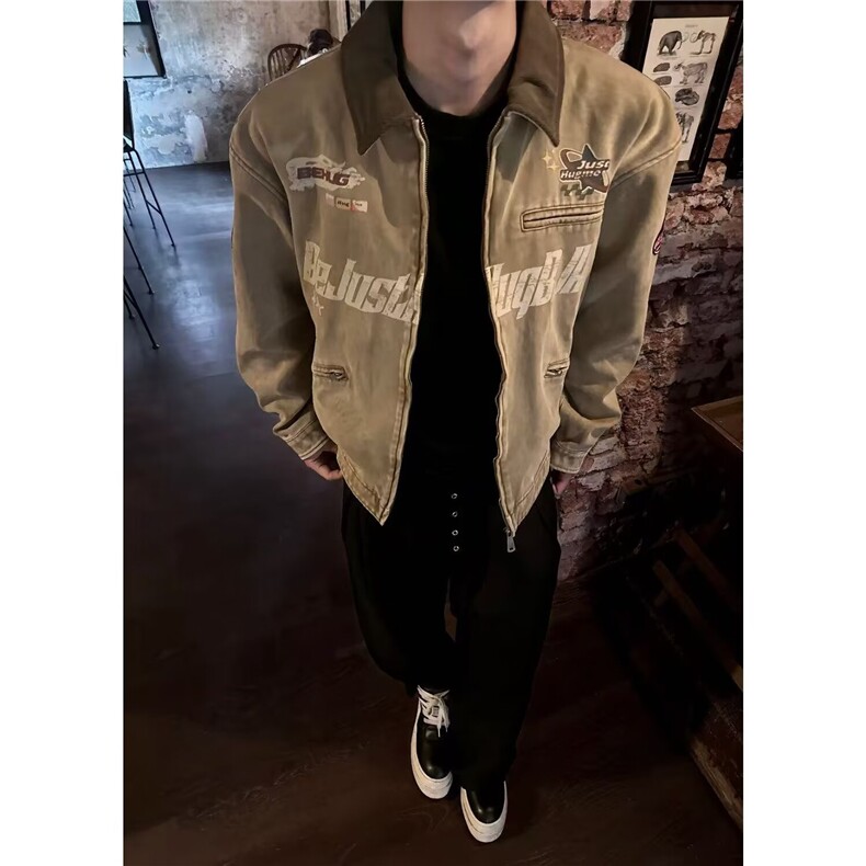 1506-1/JJ1331/P72复古短款垫肩工装外套男款痞帅高级感翻领夹克,男装夹克,星座1506-1
