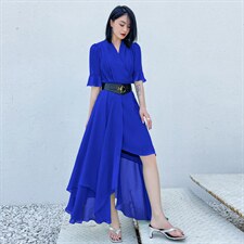 雪纺连衣裙女薄款2023夏季新款时尚高级感名媛气质收腰显瘦大摆裙，女装套装/套裙，尚娜萱