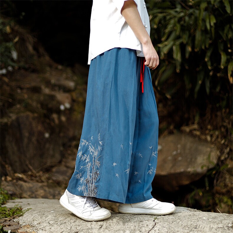 现货男士大码休闲裤风棉麻竹叶印花阔腿裤子K211-P60控78,男装休闲裤,电商A021